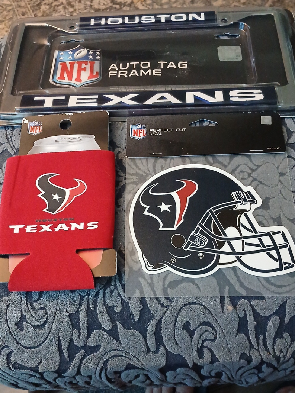 NFL Houston Texans Red, Navy and White Auto Tag Frame & Fan Pack